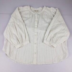 Madewell Blouse Women's Small White Silver Shimmer Balloon Sleeve Button Top